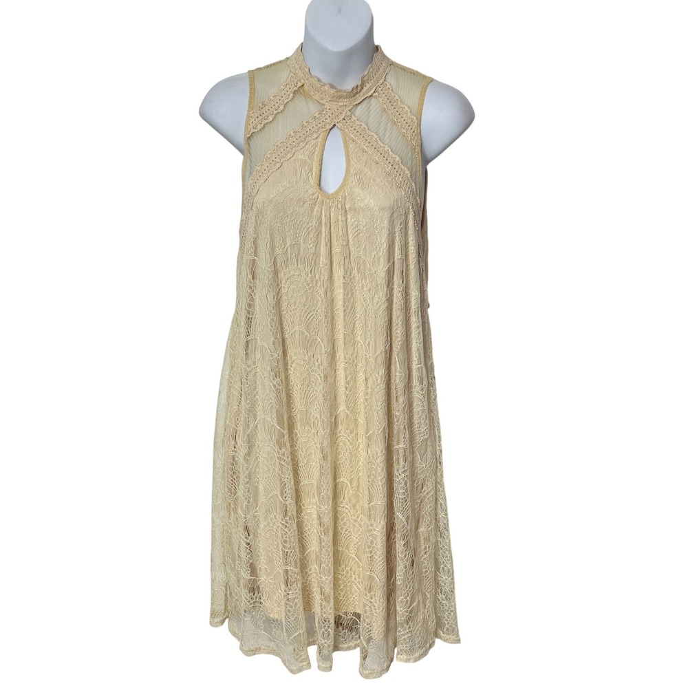 Ryu Lace Mini Dress Women's Small Cream Boho Mesh Keyhole Romantic